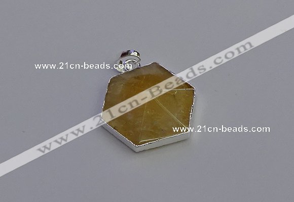 NGP6823 24*25mm hexagon citrine gemstone pendants wholesale