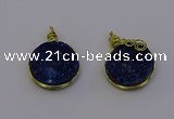NGP6939 15mm - 16mm flat round plated druzy quartz pendants