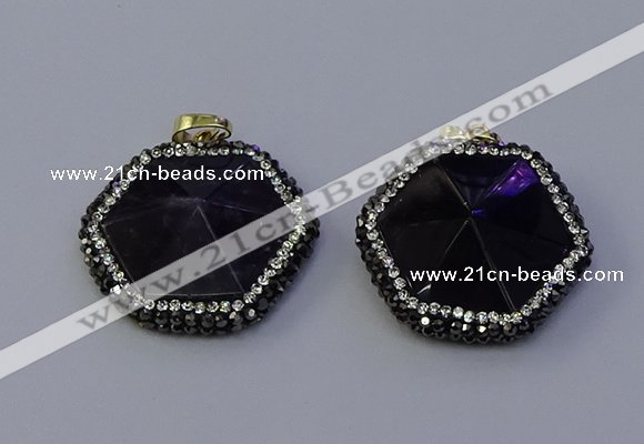 NGP7116 30*30mm hexagon amethyst gemstone pendants wholesale