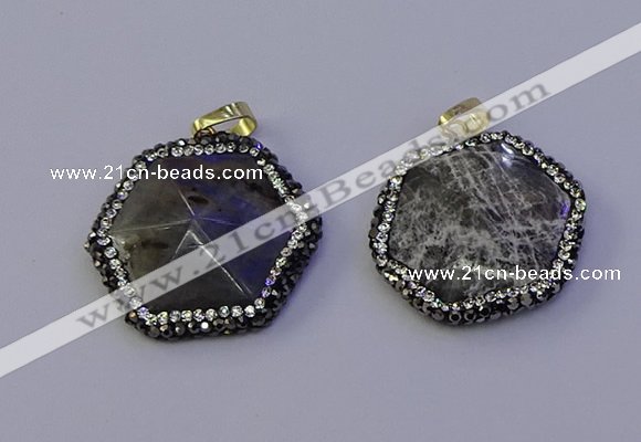 NGP7124 30*30mm hexagon labradorite gemstone pendants wholesale