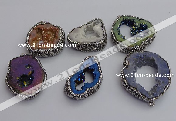 NGP7290 25*35mm - 35*40mm freeform plated druzy agate pendants
