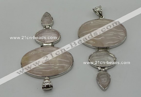 NGP8001 50*82mm - 52*86mm rose quartz pendant set jewelry
