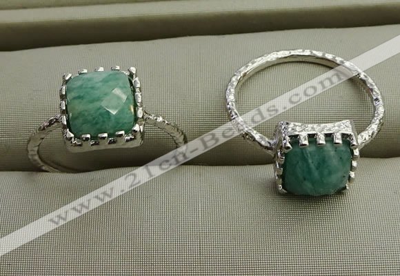 NGR1065 8*8mm square amazonite gemstone rings wholesale