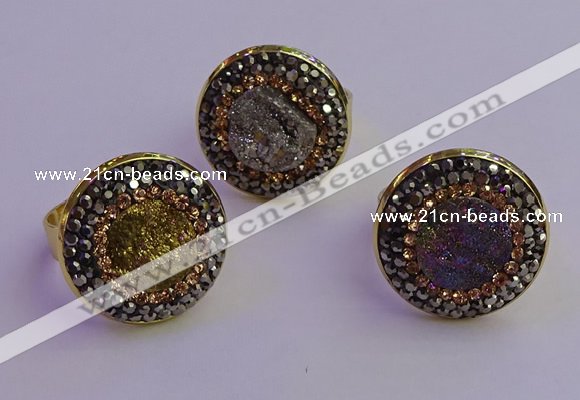 NGR2150 20mm - 22mm coin plated druzy agate gemstone rings