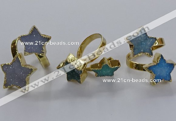 NGR345 15*15mm - 18*18mm star druzy agate gemstone rings