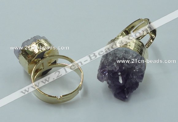 NGR85 12*16mm - 18*20mm freeform druzy amethyst gemstone rings
