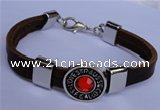 SSB01 8 inches 304 stainless steel & brown leather fashion bracelet