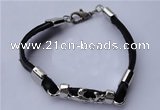 SSB03 8 inches 304 stainless steel & black leather fashion bracelet