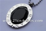 SSP03 28*35mm 304 stainless steel faceted oval black rhinestone pendant