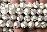 CAA6188 12mm faceted round AB-Color electroplated Tibetan Agate beads