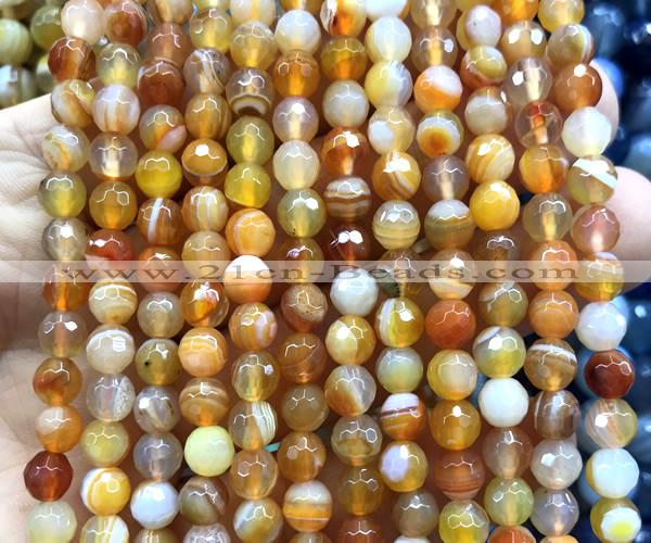 CAA6315 15 inches 6mm faceted round orange banded agate beads