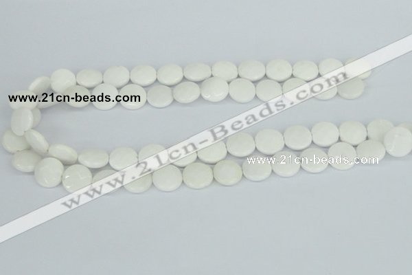 CAA01 15.5 inches 14mm faceted coin white agate gemstone beads