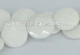 CAA02 15.5 inches 18mm faceted coin white agate gemstone beads