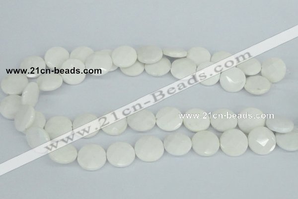 CAA02 15.5 inches 18mm faceted coin white agate gemstone beads