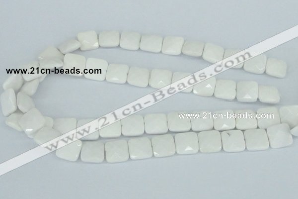 CAA04 15.5 inches 10*10mm faceted square white agate gemstone beads