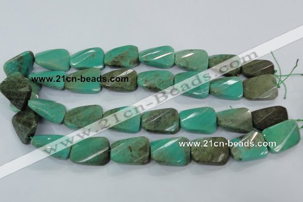 CAA100 15.5 inches 15*20mm faceted & twisted rectangle grass agate beads