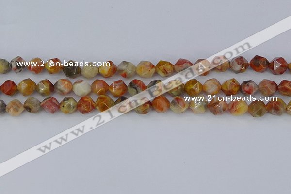 CAA1015 15.5 inches 8mm faceted nuggets red crazy lace agate beads