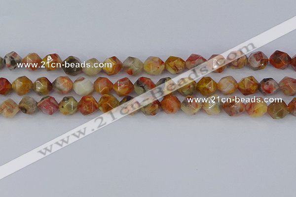 CAA1016 15.5 inches 10mm faceted nuggets red crazy lace agate beads