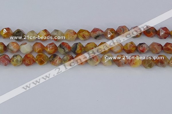 CAA1017 15.5 inches 12mm faceted nuggets red crazy lace agate beads