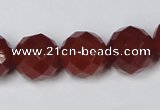 CAA120 15.5 inches 14mm faceted round red agate gemstone beads