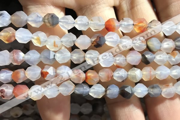 CAA1230 15.5 inches 6mm faceted nuggets matte dendritic agate beads