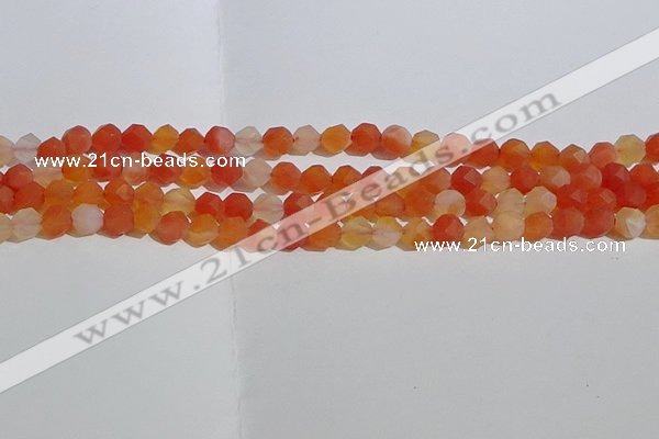 CAA1236 15.5 inches 6mm faceted nuggets matte red agate beads