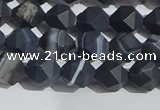 CAA1242 15.5 inches 6mm faceted nuggets matte black line agate beads