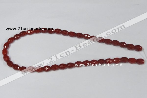 CAA125 15.5 inches 8*10mm faceted rice red agate gemstone beads