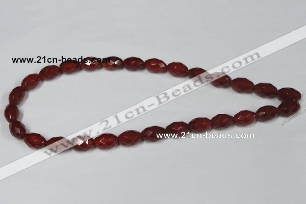 CAA126 15.5 inches 10*14mm faceted rice red agate gemstone beads