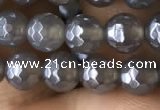 CAA1260 15.5 inches 6mm faceted round AB-color grey agate beads