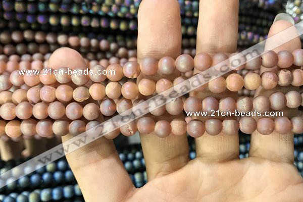 CAA1273 15.5 inches 6mm round matte plated druzy agate beads