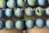 CAA1277 15.5 inches 6mm round matte plated druzy agate beads