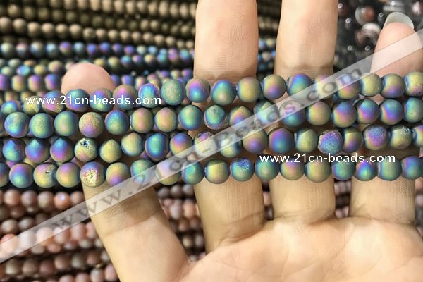 CAA1278 15.5 inches 6mm round matte plated druzy agate beads