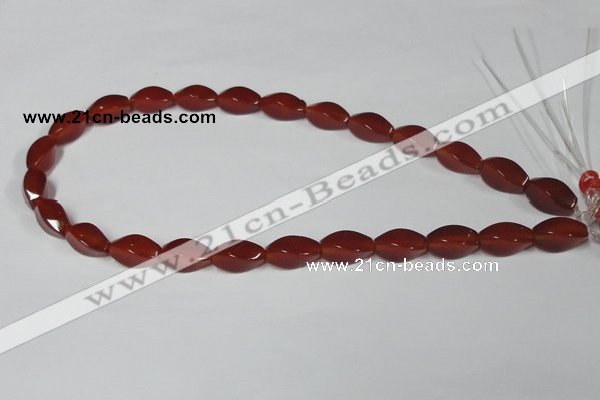 CAA129 15.5 inches 8*16mm twisted rice red agate gemstone beads