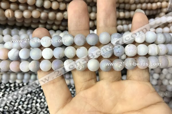 CAA1291 15.5 inches 8mm round matte plated druzy agate beads