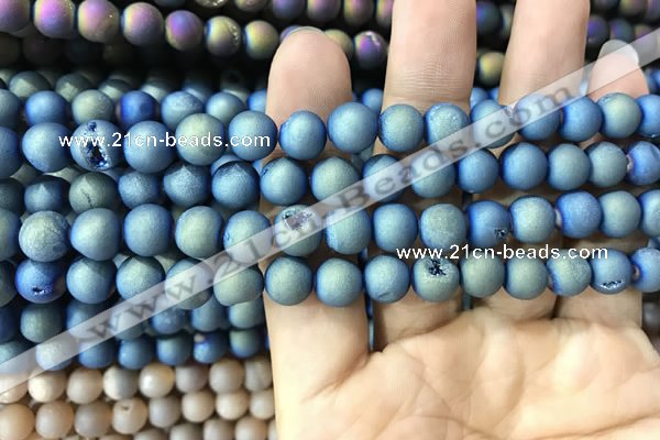 CAA1297 15.5 inches 8mm round matte plated druzy agate beads