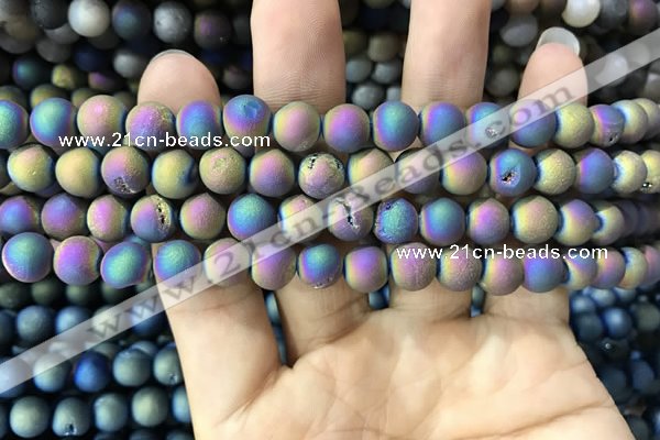 CAA1298 15.5 inches 8mm round matte plated druzy agate beads