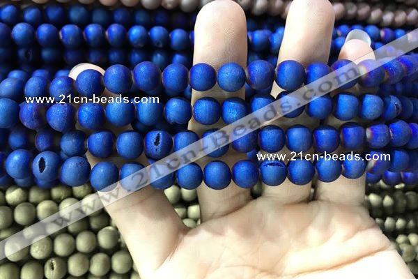 CAA1299 15.5 inches 8mm round matte plated druzy agate beads