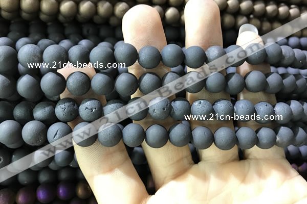 CAA1300 15.5 inches 8mm round matte plated druzy agate beads