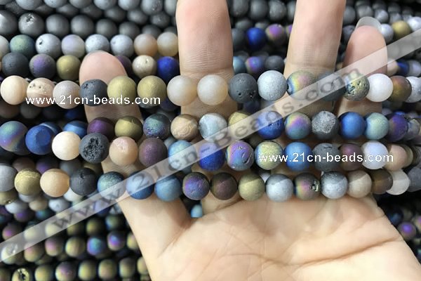 CAA1301 15.5 inches 8mm round matte plated druzy agate beads