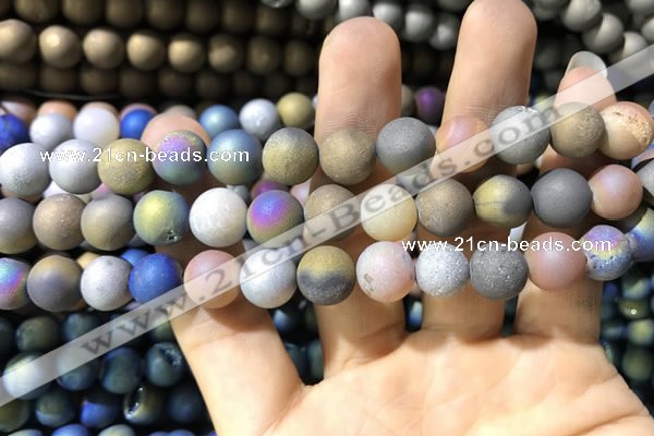 CAA1321 15.5 inches 10mm round matte plated druzy agate beads