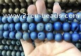 CAA1338 15.5 inches 12mm round matte plated druzy agate beads