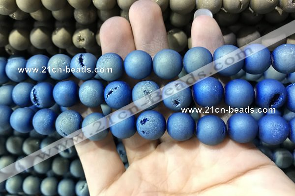 CAA1338 15.5 inches 12mm round matte plated druzy agate beads