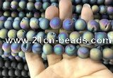 CAA1339 15.5 inches 12mm round matte plated druzy agate beads