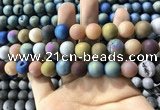 CAA1342 15.5 inches 12mm round matte plated druzy agate beads