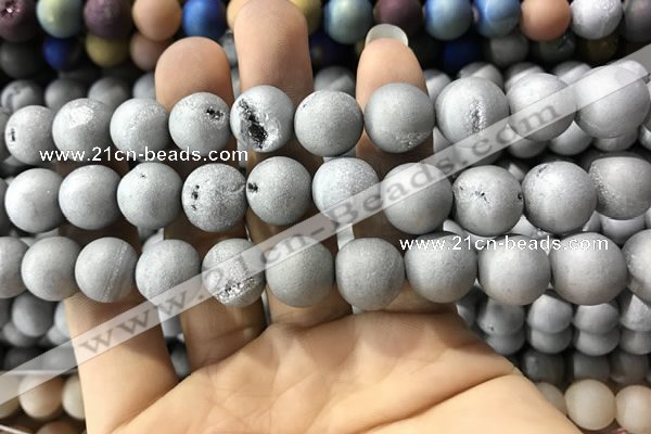 CAA1350 15.5 inches 14mm round matte plated druzy agate beads