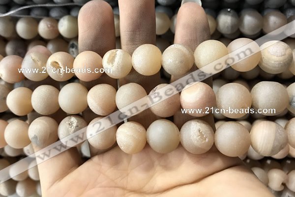 CAA1352 15.5 inches 14mm round matte plated druzy agate beads