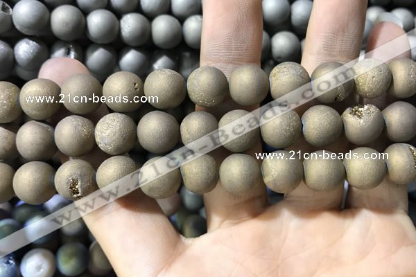 CAA1355 15.5 inches 14mm round matte plated druzy agate beads