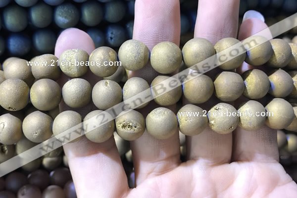 CAA1356 15.5 inches 14mm round matte plated druzy agate beads