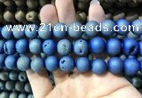 CAA1358 15.5 inches 14mm round matte plated druzy agate beads